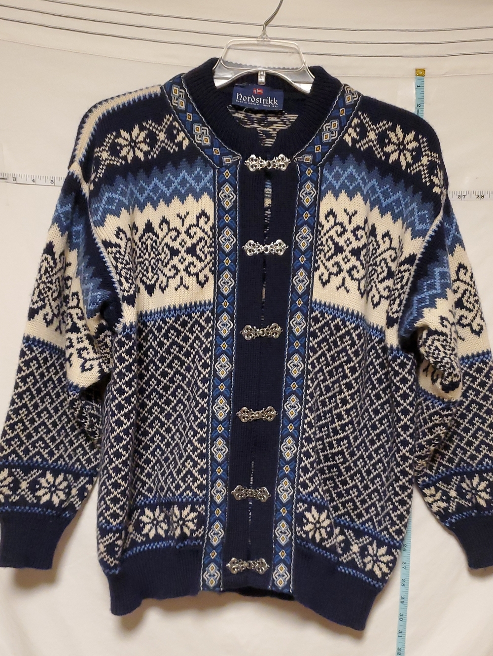 Nordstrikk Wool Navy Cream Red Silver Clasp  Nordic Sweater Med Festive Luxury
